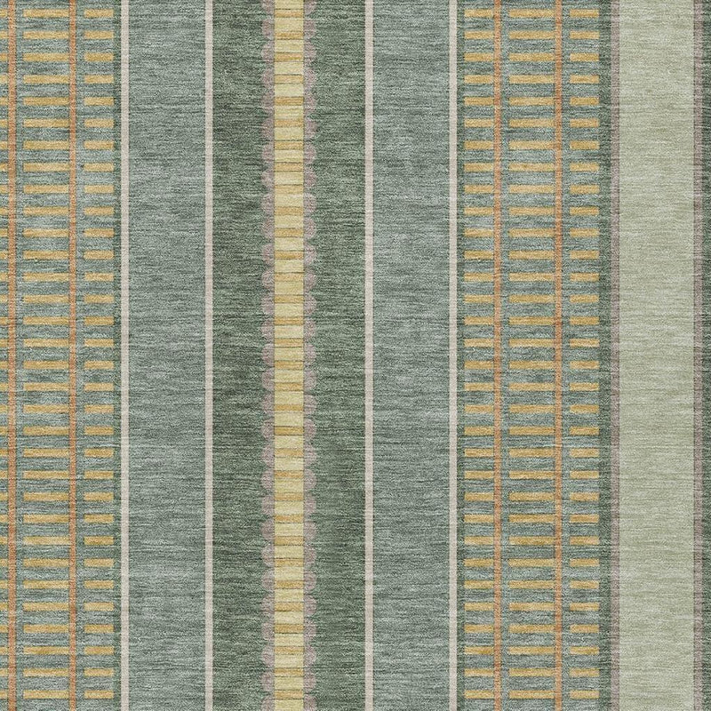 9' X 12' Green And Denim Blue Striped Washable Indoor Outdoor Area Rug Homeroots Outdoor
