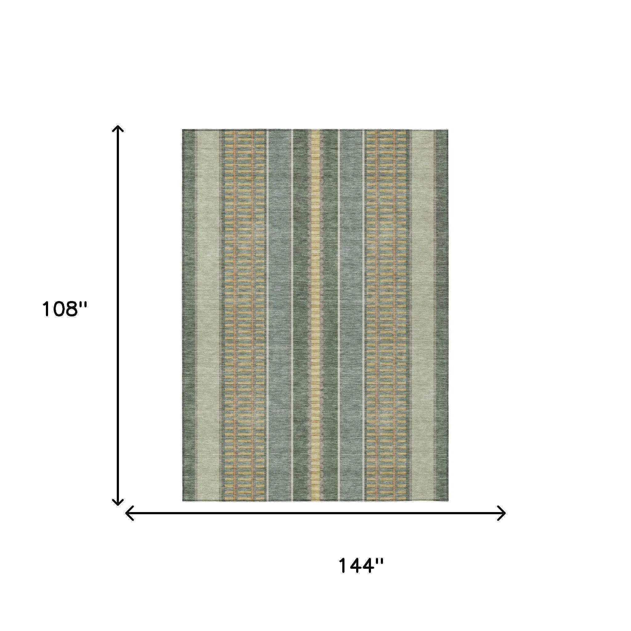 9' X 12' Green And Denim Blue Striped Washable Indoor Outdoor Area Rug Homeroots Outdoor