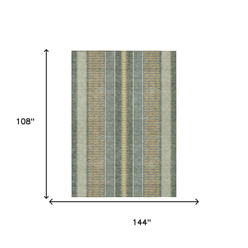 9' X 12' Green And Denim Blue Striped Washable Indoor Outdoor Area Rug Homeroots Outdoor