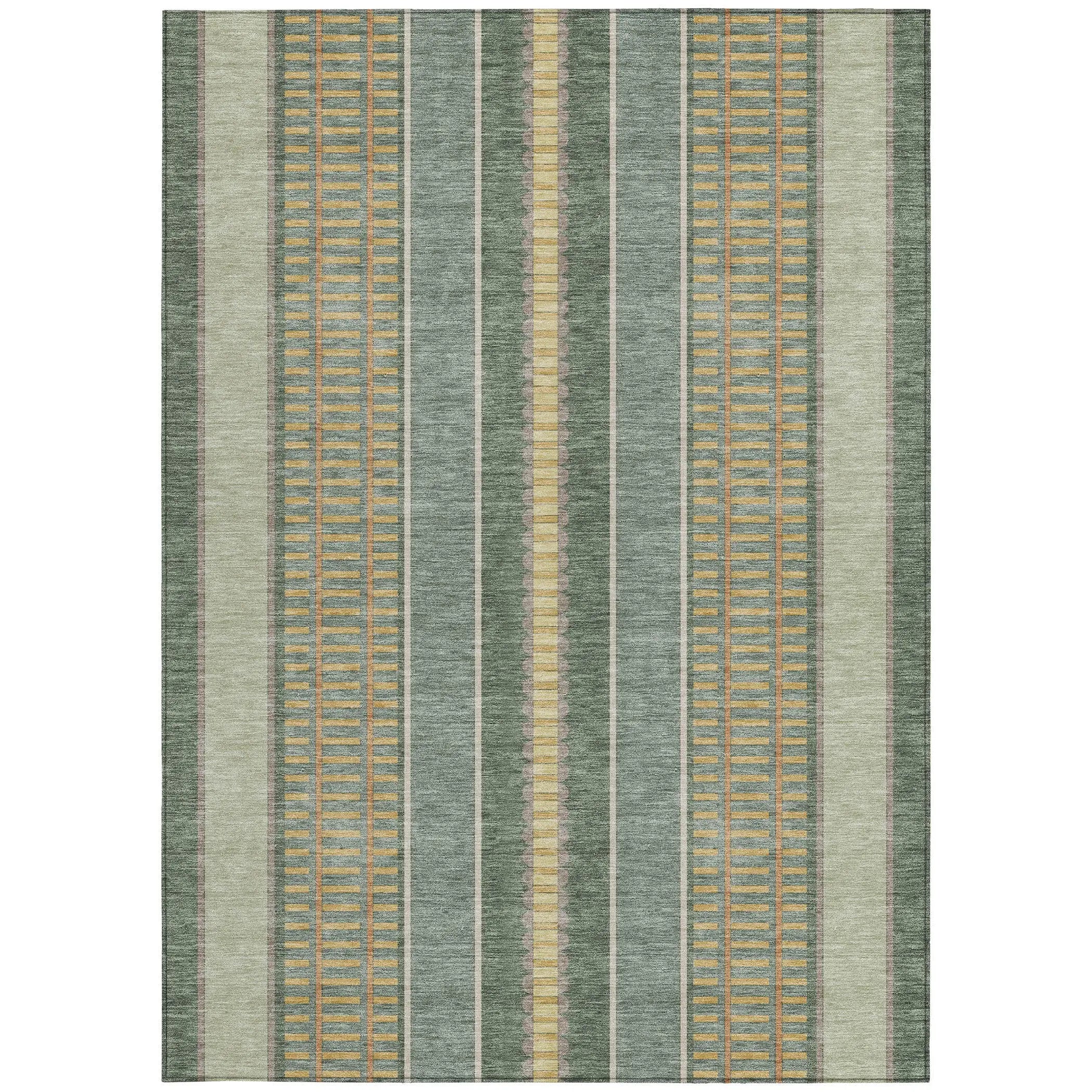 9' X 12' Green And Denim Blue Striped Washable Indoor Outdoor Area Rug Homeroots Outdoor