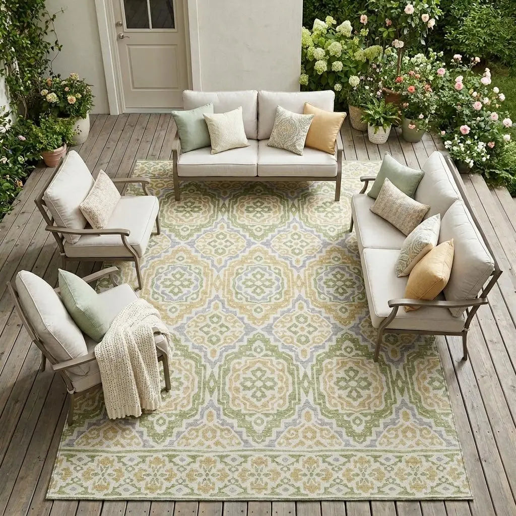 9' X 12' Green And Denim Blue Tribal Washable Indoor Outdoor Area Rug Homeroots Outdoor