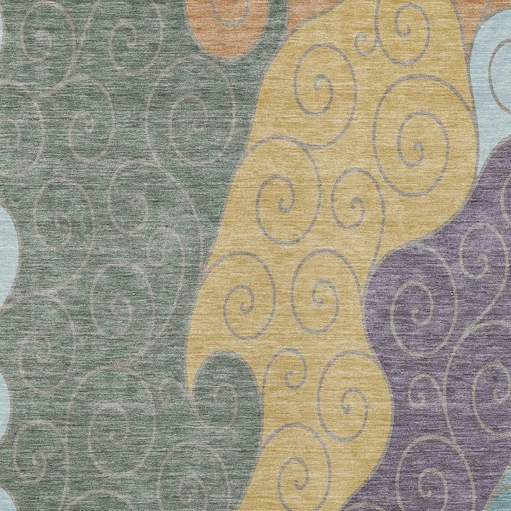9' X 12' Green And Gold Abstract Washable Indoor Outdoor Area Rug Homeroots Outdoor