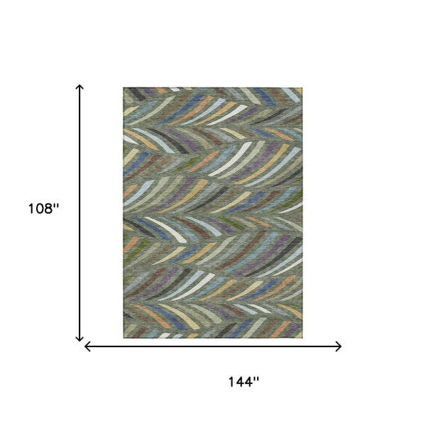 9' X 12' Green And Gold Abstract Washable Indoor Outdoor Area Rug Homeroots Outdoor