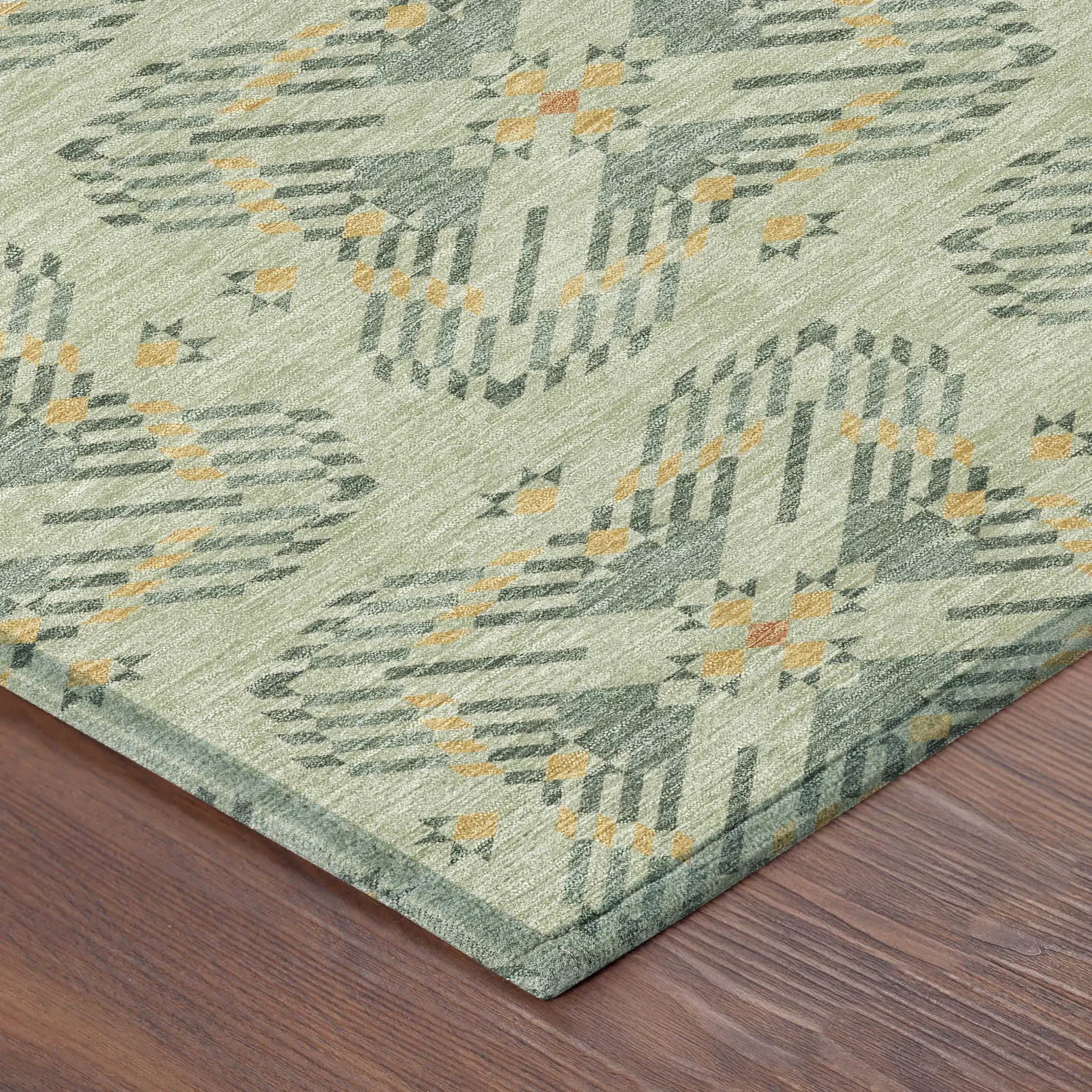 9' X 12' Green And Gold Geometric Washable Indoor Outdoor Area Rug Homeroots Outdoor