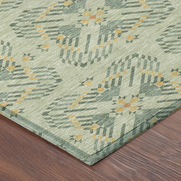 9' X 12' Green And Gold Geometric Washable Indoor Outdoor Area Rug Homeroots Outdoor