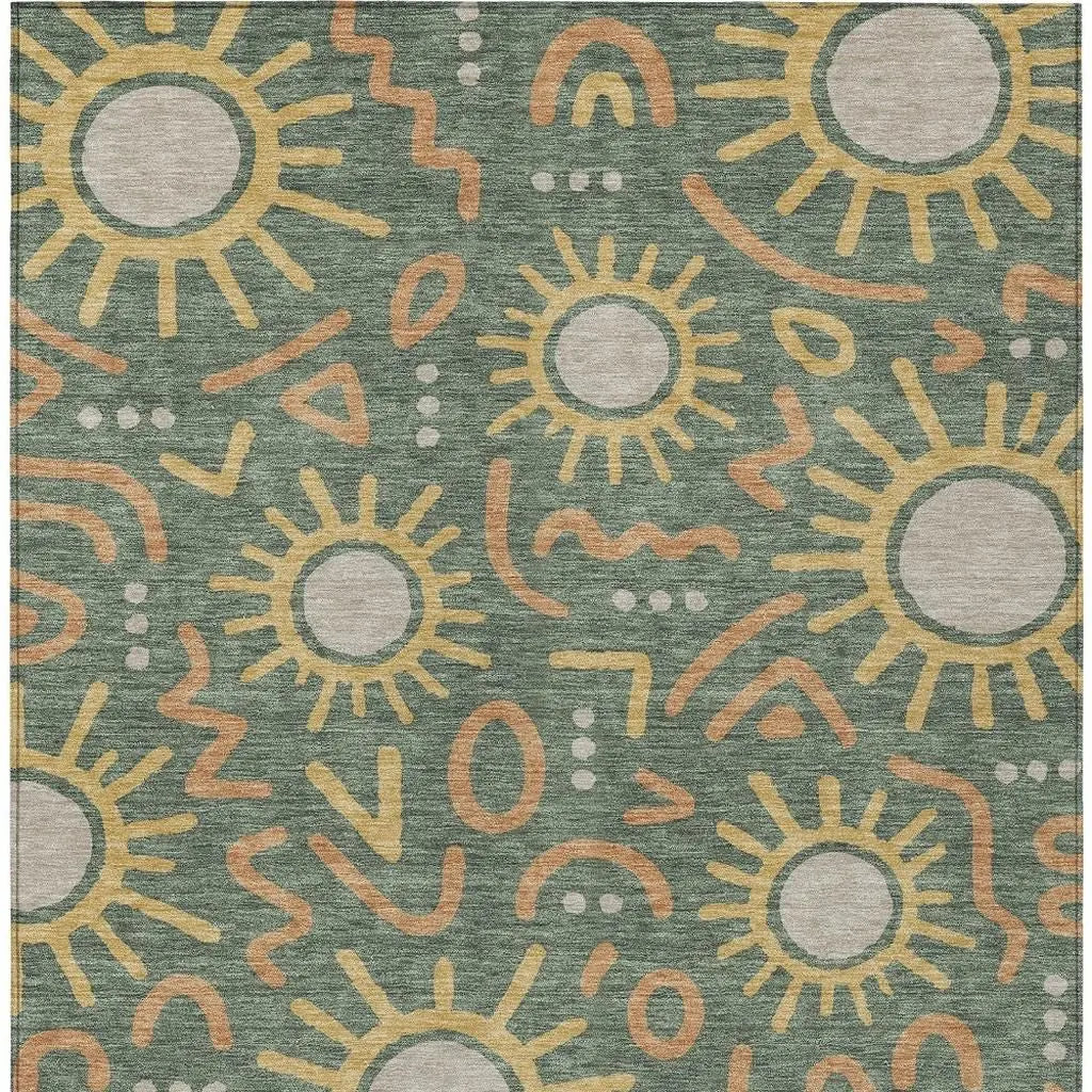 9' X 12' Green And Gold Geometric Washable Indoor Outdoor Area Rug Homeroots Outdoor