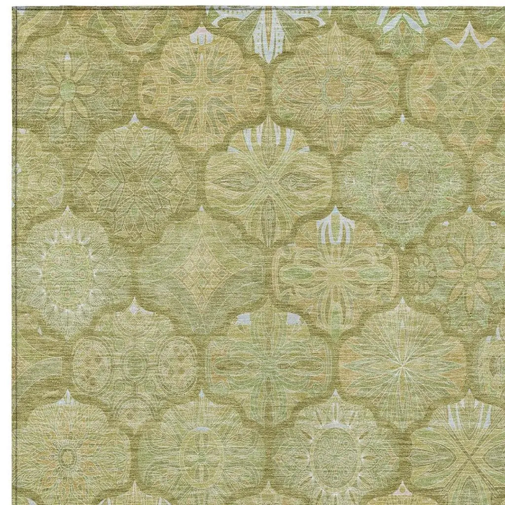 9' X 12' Green And Gold Ogee Washable Indoor Outdoor Area Rug Homeroots Outdoor