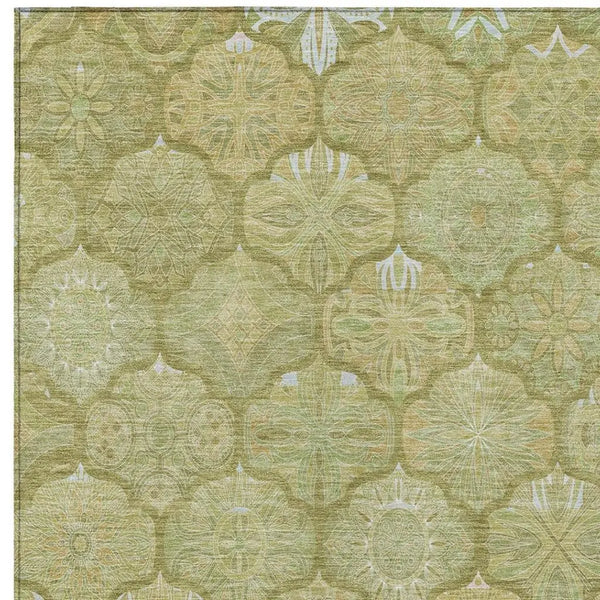 9' X 12' Green And Gold Ogee Washable Indoor Outdoor Area Rug Homeroots Outdoor