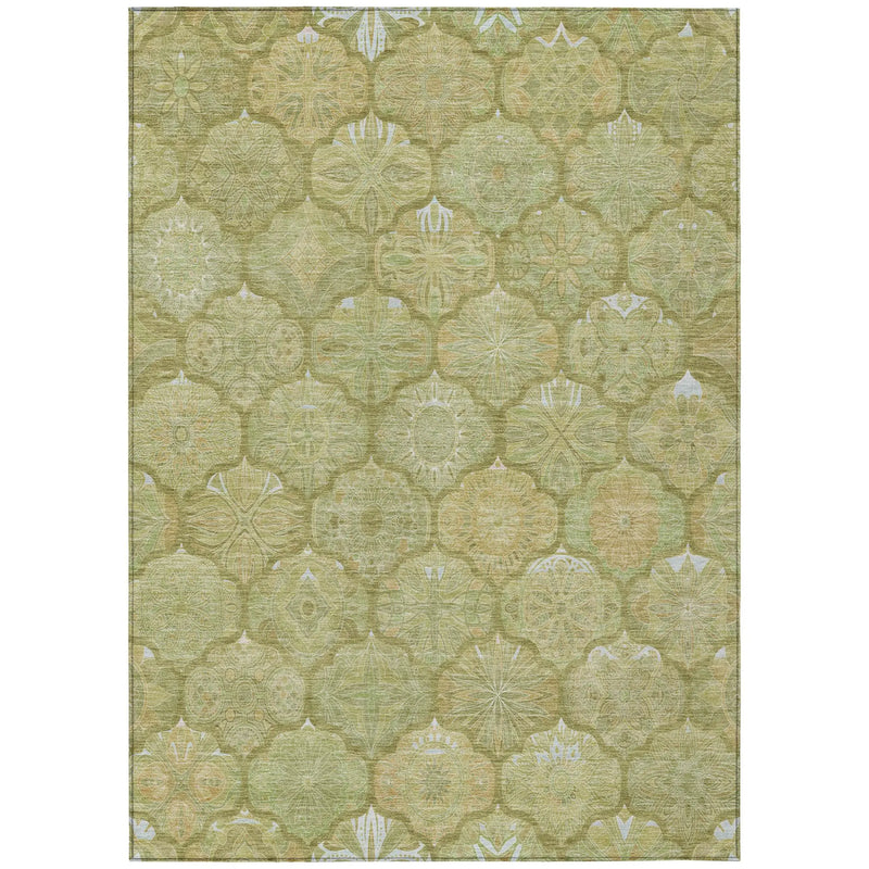 9' X 12' Green And Gold Ogee Washable Indoor Outdoor Area Rug Homeroots Outdoor