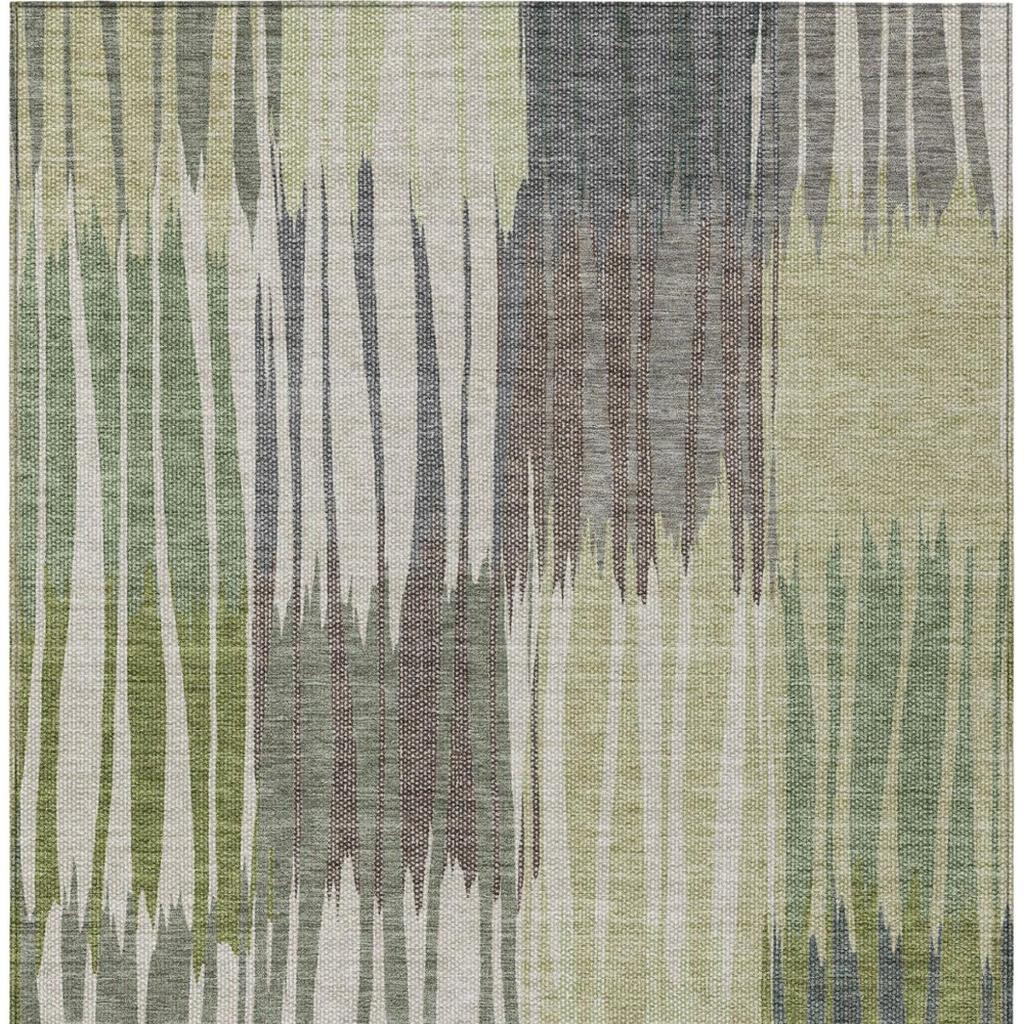 9' X 12' Green And Graphite Striped Washable Indoor Outdoor Area Rug Homeroots Outdoor