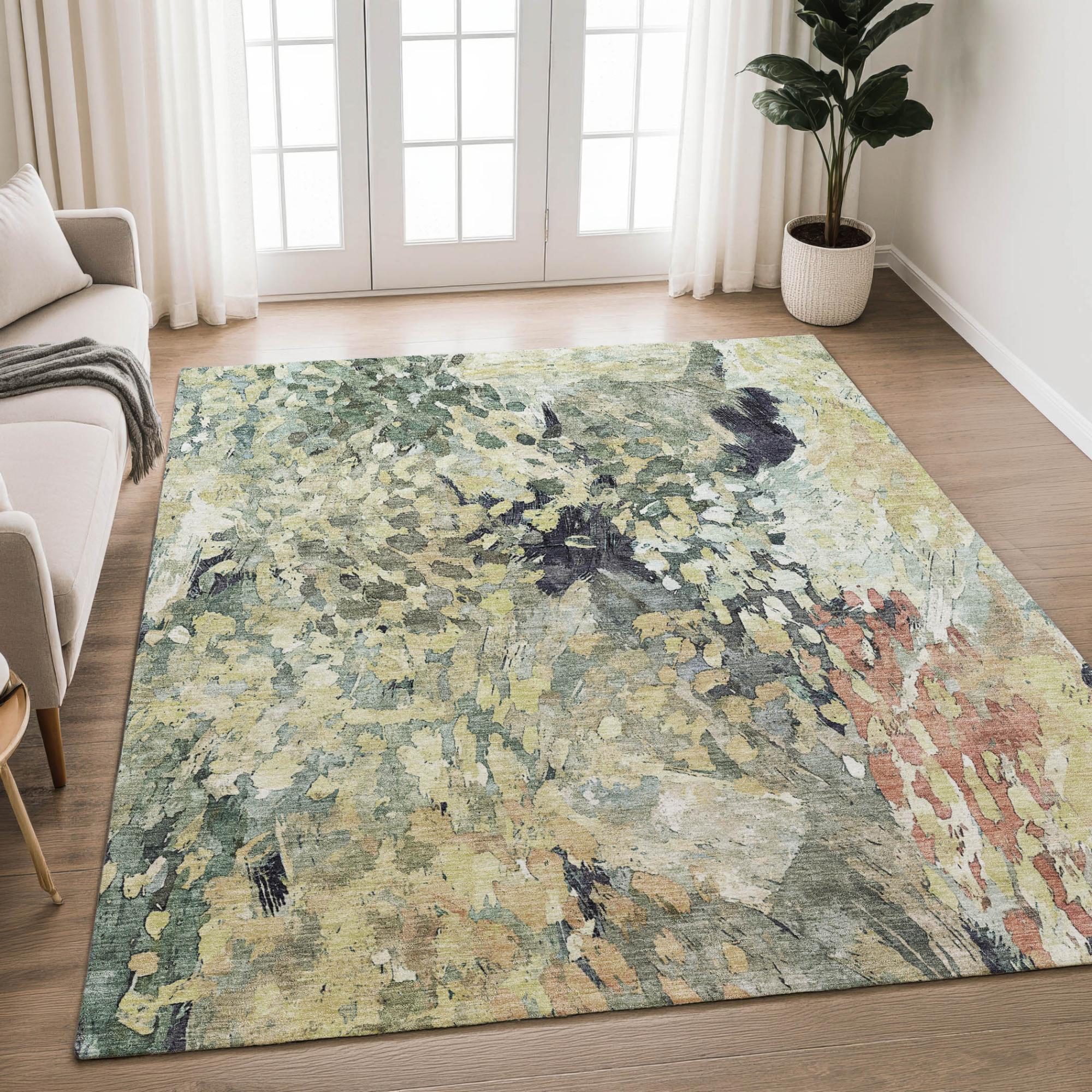 9' X 12' Green And Gray Abstract Washable Indoor Outdoor Area Rug Homeroots Outdoor