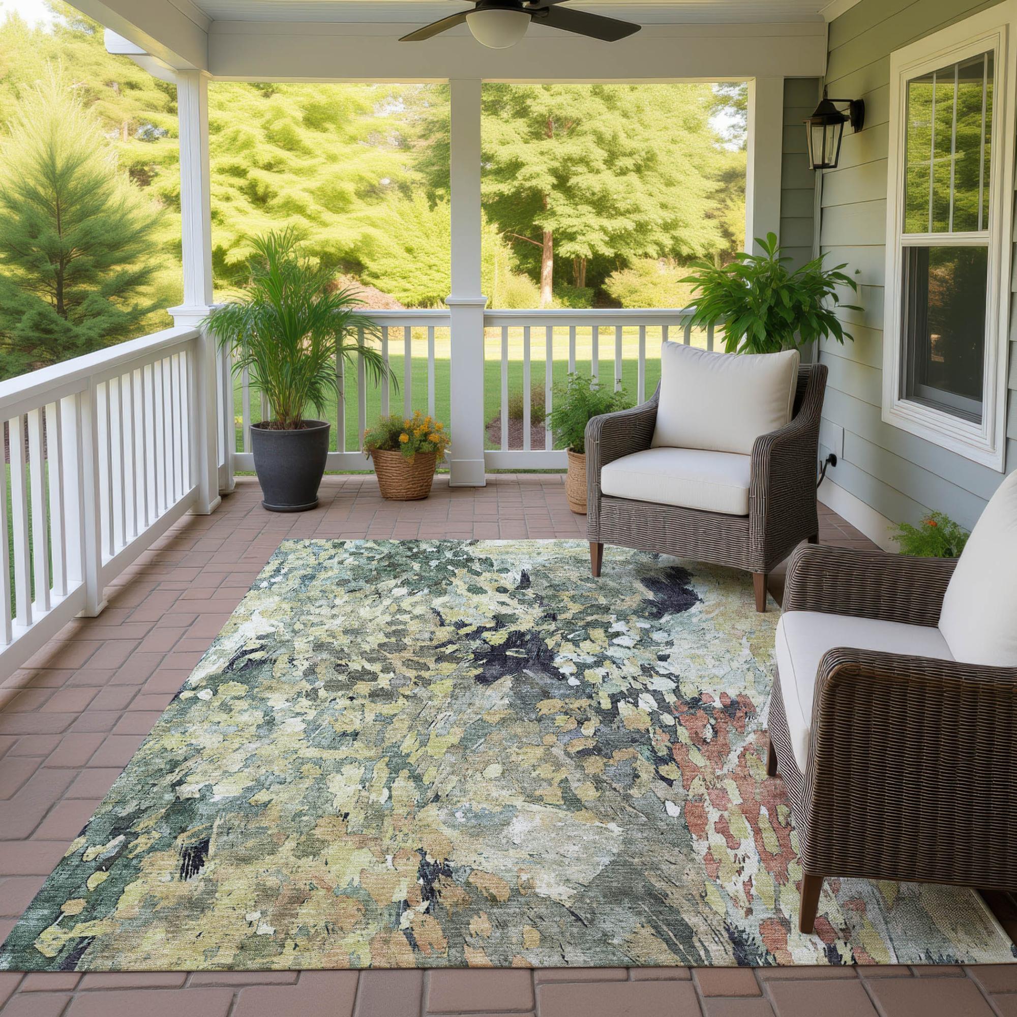 9' X 12' Green And Gray Abstract Washable Indoor Outdoor Area Rug Homeroots Outdoor