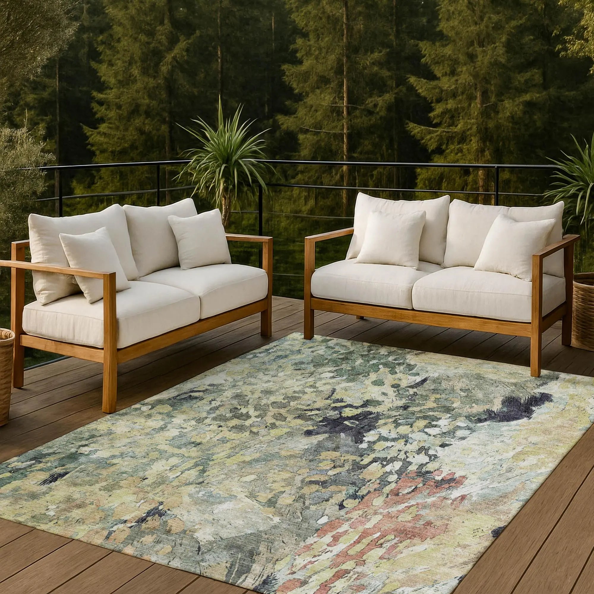 9' X 12' Green And Gray Abstract Washable Indoor Outdoor Area Rug Homeroots Outdoor