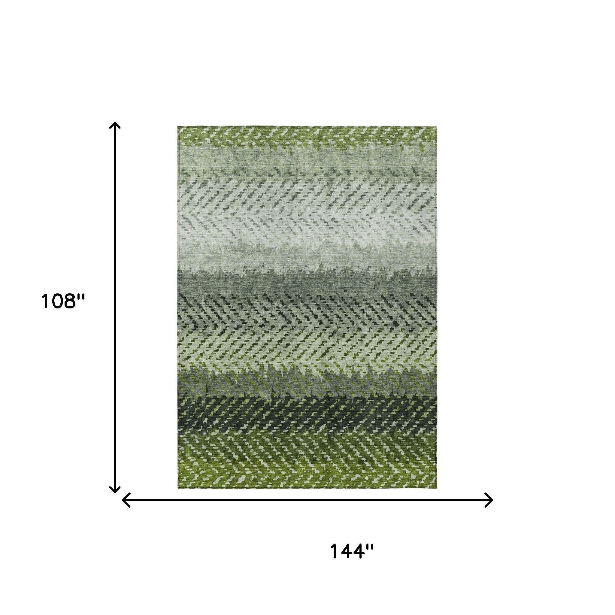 9' X 12' Green And Gray Striped Washable Indoor Outdoor Area Rug Homeroots Outdoor