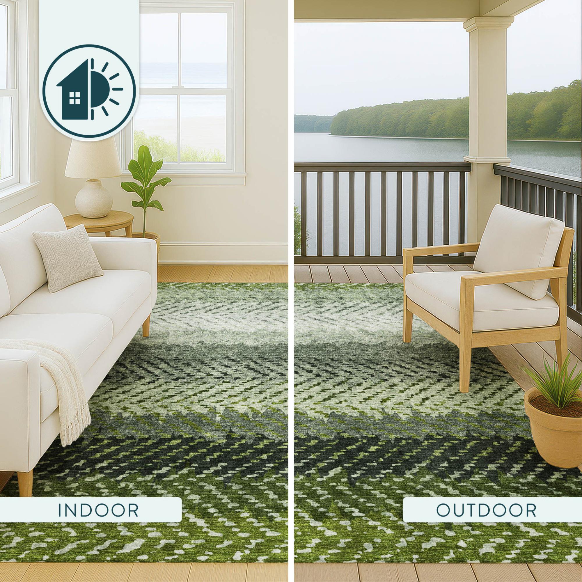 9' X 12' Green And Gray Striped Washable Indoor Outdoor Area Rug Homeroots Outdoor