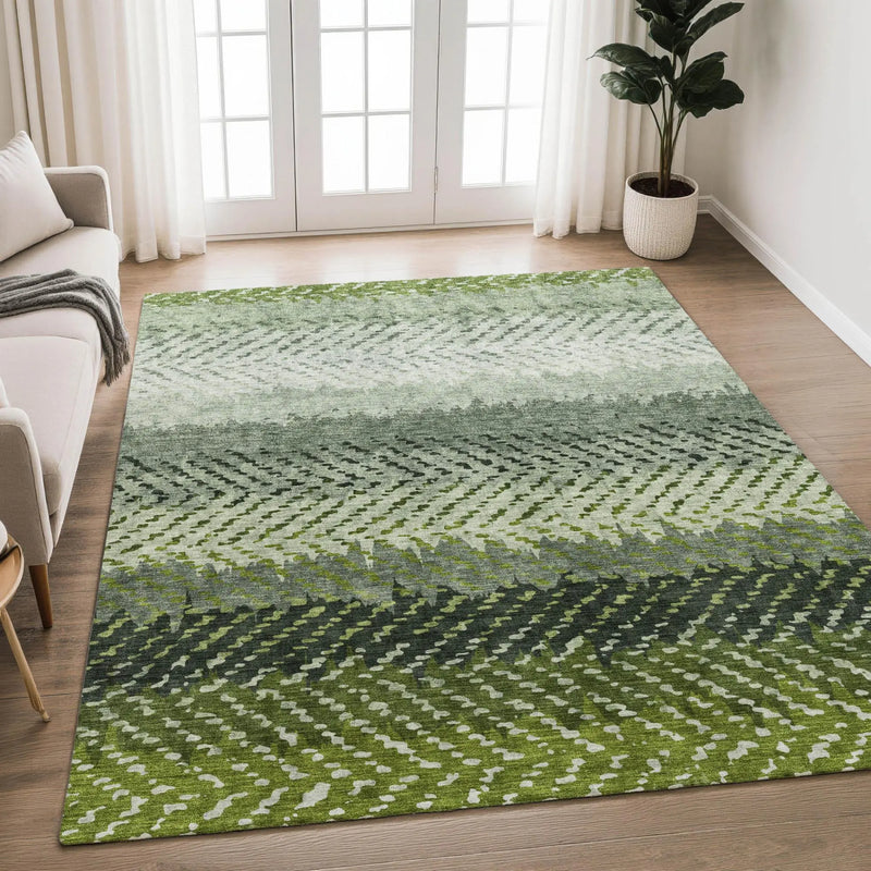 9' X 12' Green And Gray Striped Washable Indoor Outdoor Area Rug Homeroots Outdoor