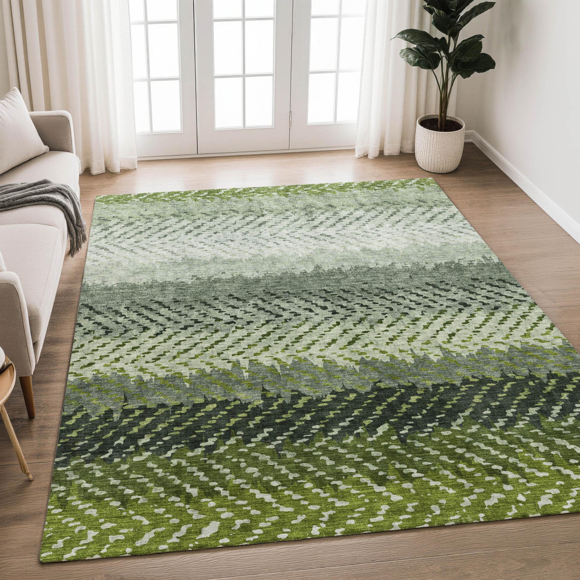 9' X 12' Green And Gray Striped Washable Indoor Outdoor Area Rug Homeroots Outdoor