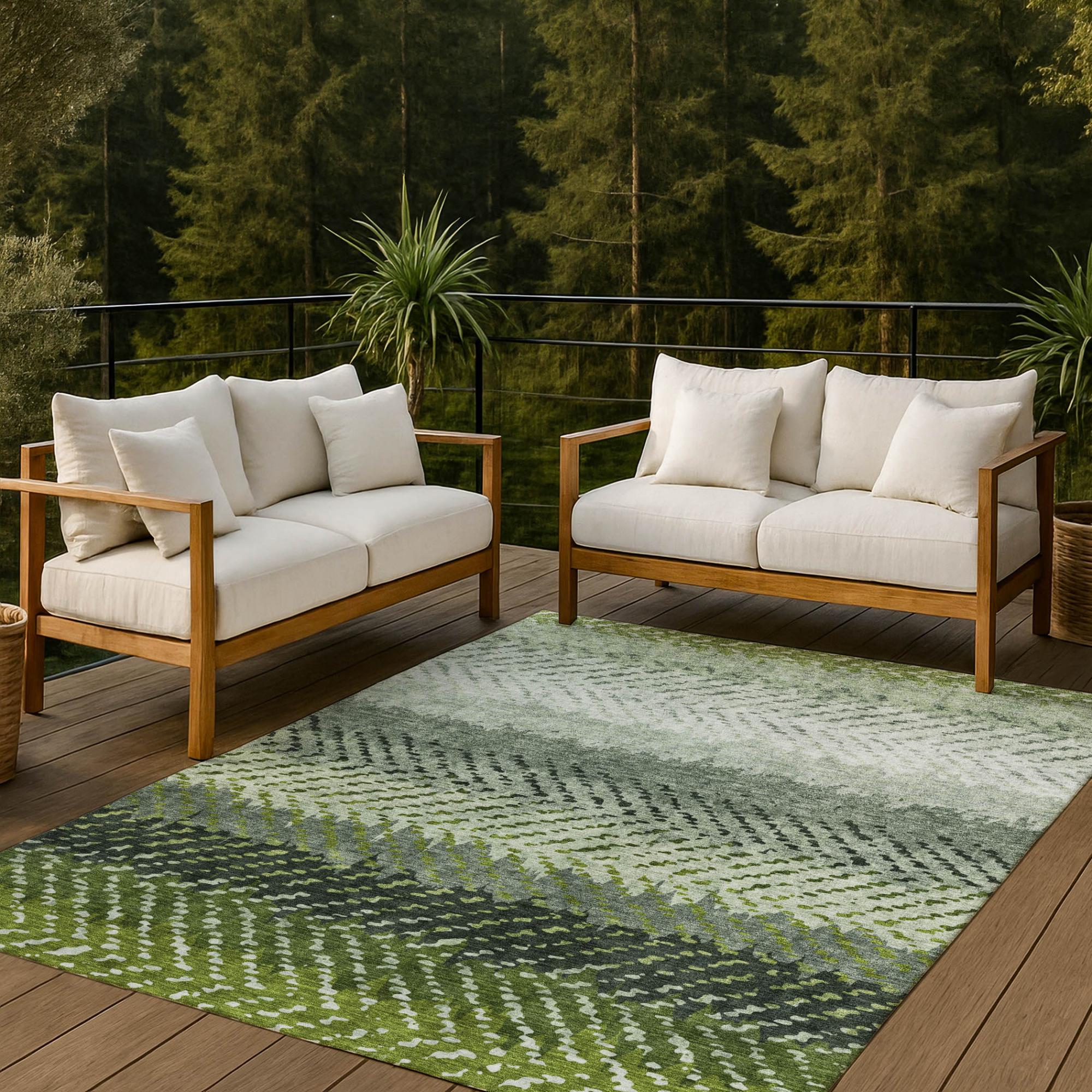 9' X 12' Green And Gray Striped Washable Indoor Outdoor Area Rug Homeroots Outdoor