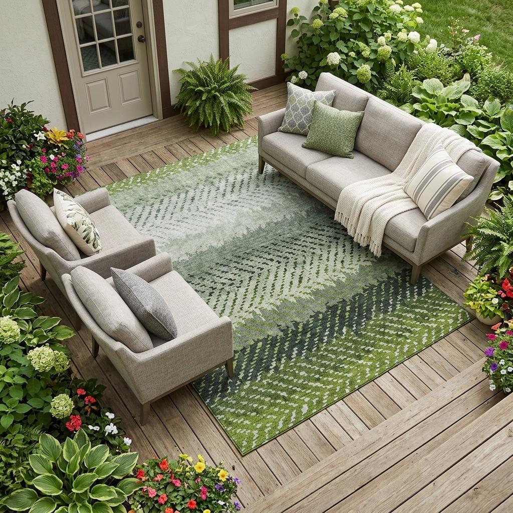 9' X 12' Green And Gray Striped Washable Indoor Outdoor Area Rug Homeroots Outdoor