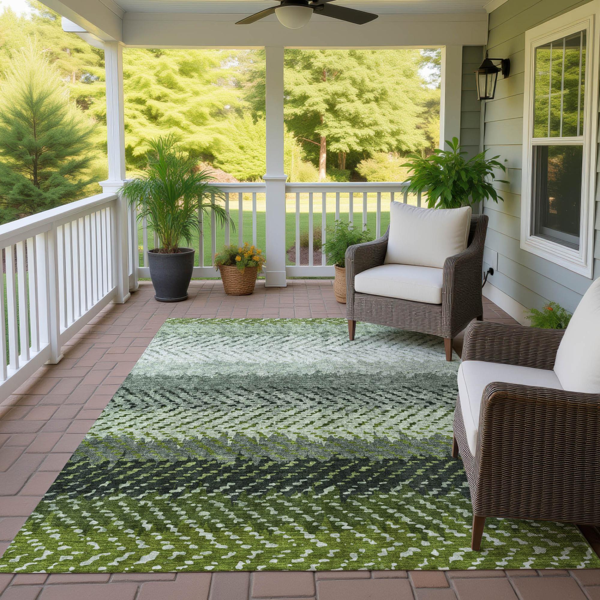9' X 12' Green And Gray Striped Washable Indoor Outdoor Area Rug Homeroots Outdoor