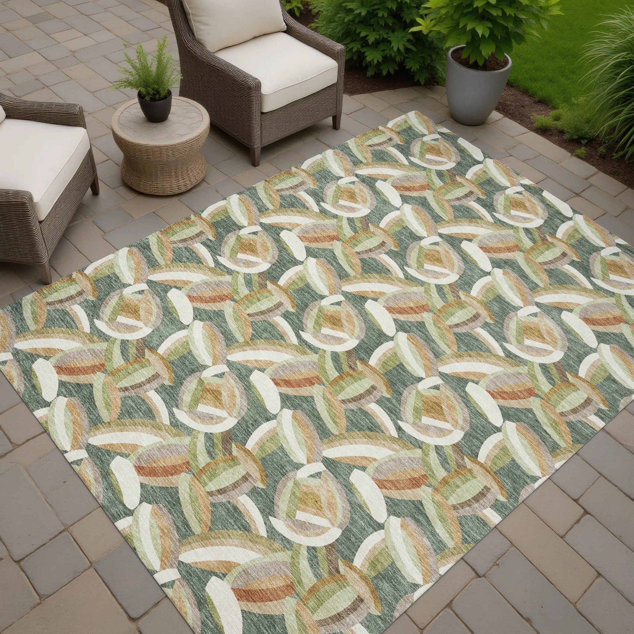 9' X 12' Green And Ivory Abstract Washable Indoor Outdoor Area Rug Homeroots Outdoor