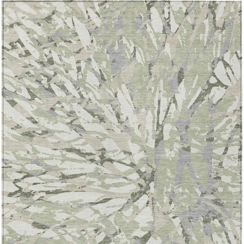 9' X 12' Green And Ivory Abstract Washable Indoor Outdoor Area Rug Homeroots Outdoor