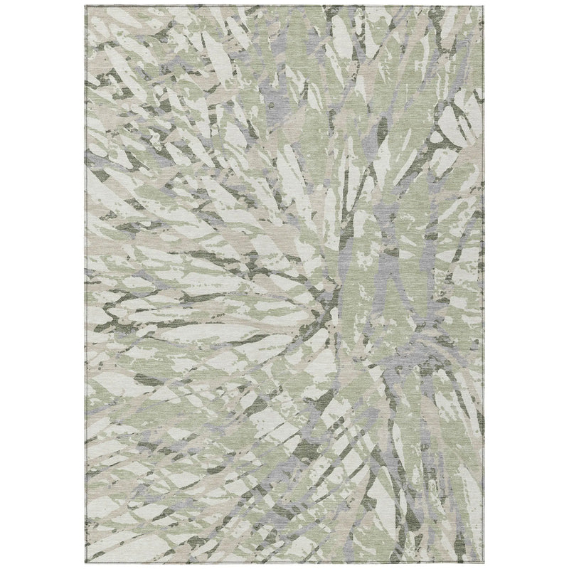 9' X 12' Green And Ivory Abstract Washable Indoor Outdoor Area Rug Homeroots Outdoor
