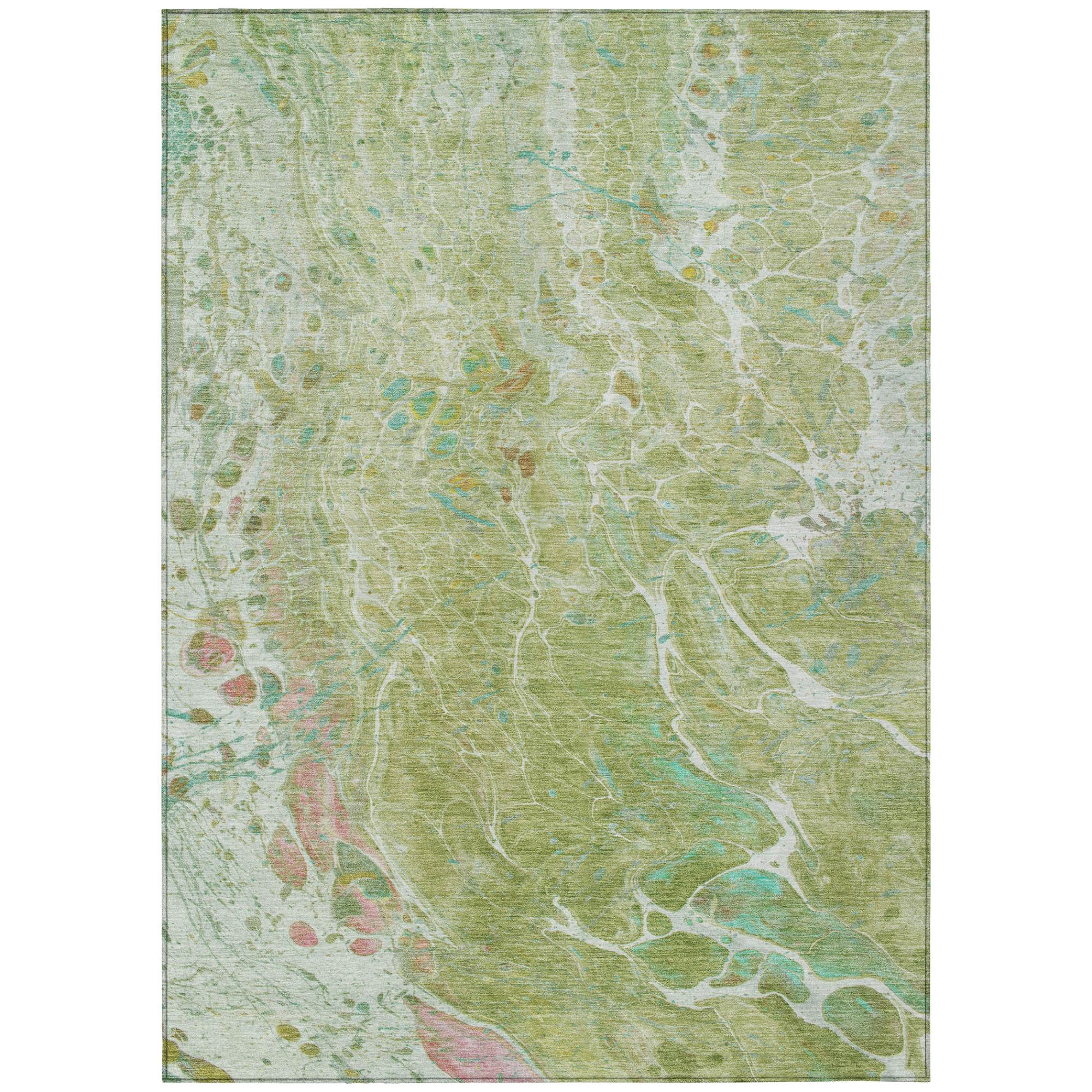 9' X 12' Green And Ivory Abstract Washable Indoor Outdoor Area Rug Homeroots Outdoor