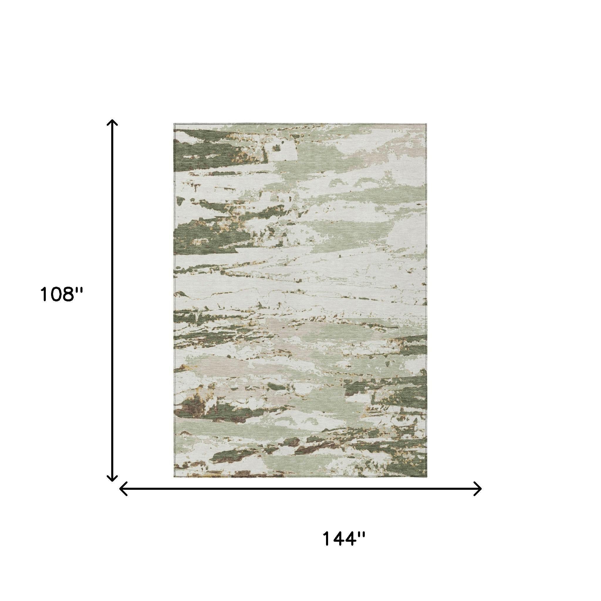 9' X 12' Green And Ivory Abstract Washable Indoor Outdoor Area Rug Homeroots Outdoor