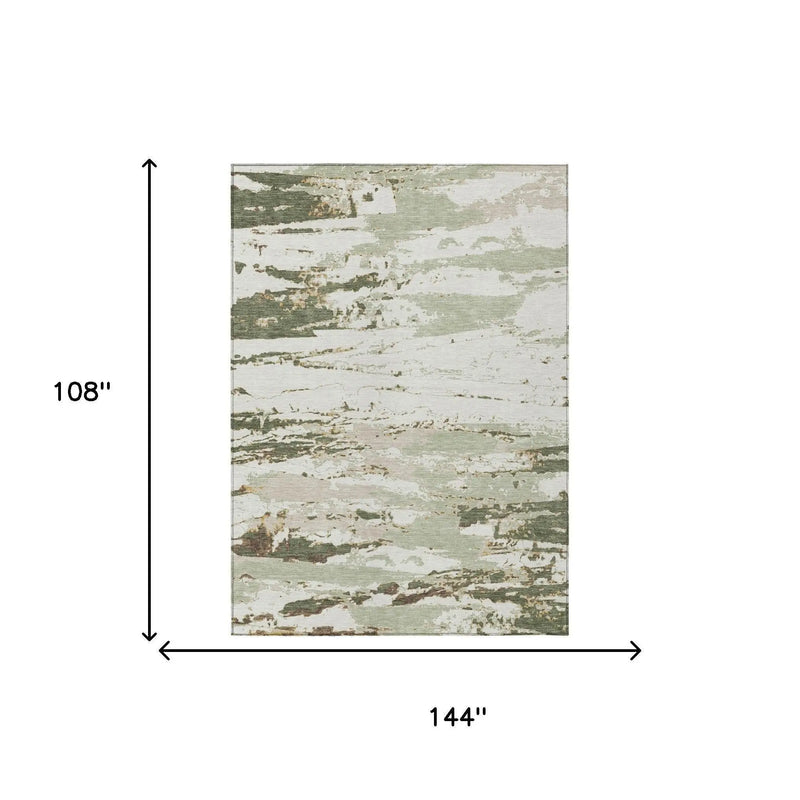 9' X 12' Green And Ivory Abstract Washable Indoor Outdoor Area Rug Homeroots Outdoor