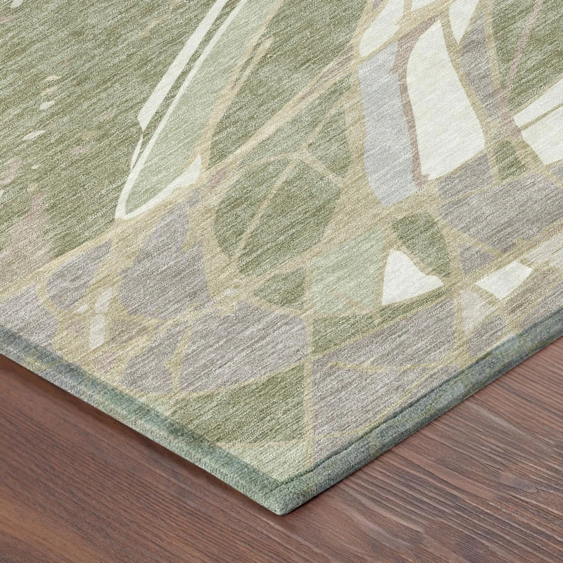 9' X 12' Green And Ivory Abstract Washable Indoor Outdoor Area Rug Homeroots Outdoor