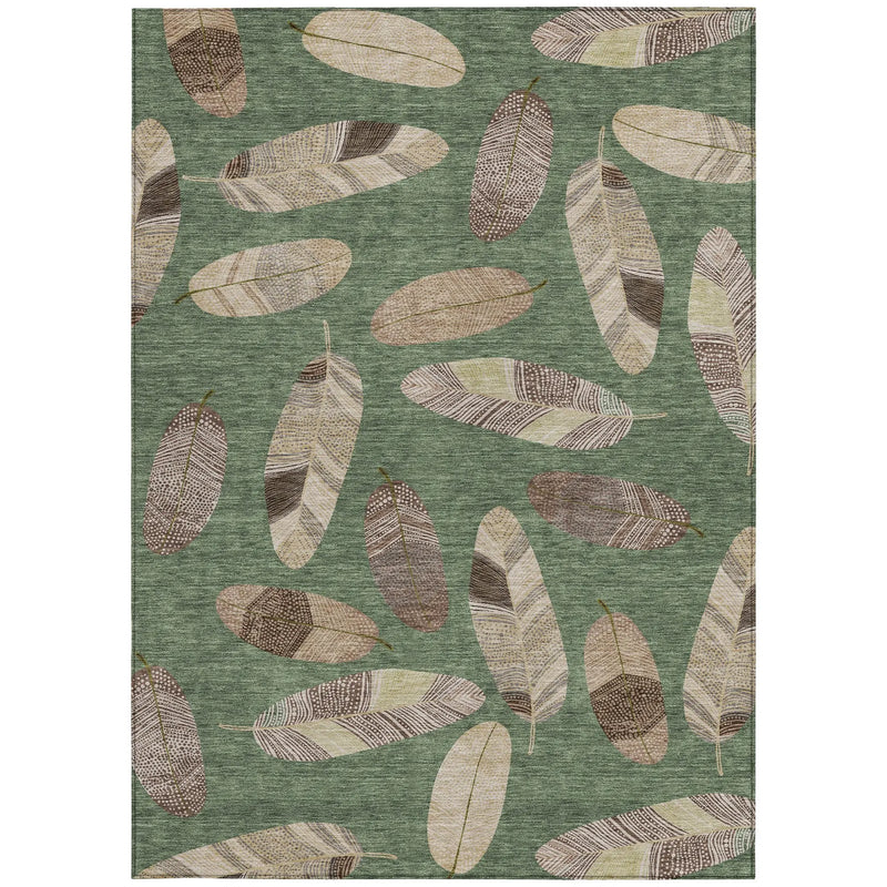 9' X 12' Green And Ivory Botanical Leaves Washable Indoor Outdoor Area Rug Homeroots Outdoor