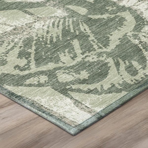 9' X 12' Green And Ivory Floral Washable Indoor Outdoor Area Rug Homeroots Outdoor