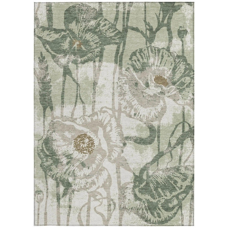 9' X 12' Green And Ivory Floral Washable Indoor Outdoor Area Rug Homeroots Outdoor