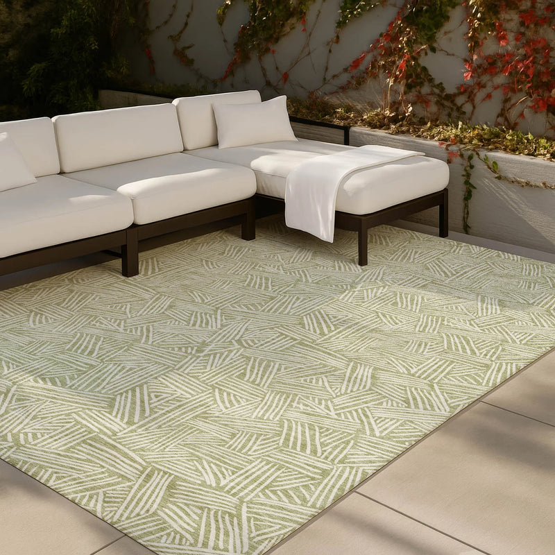 9' X 12' Green And Ivory Geometric Washable Indoor Outdoor Area Rug Homeroots Outdoor