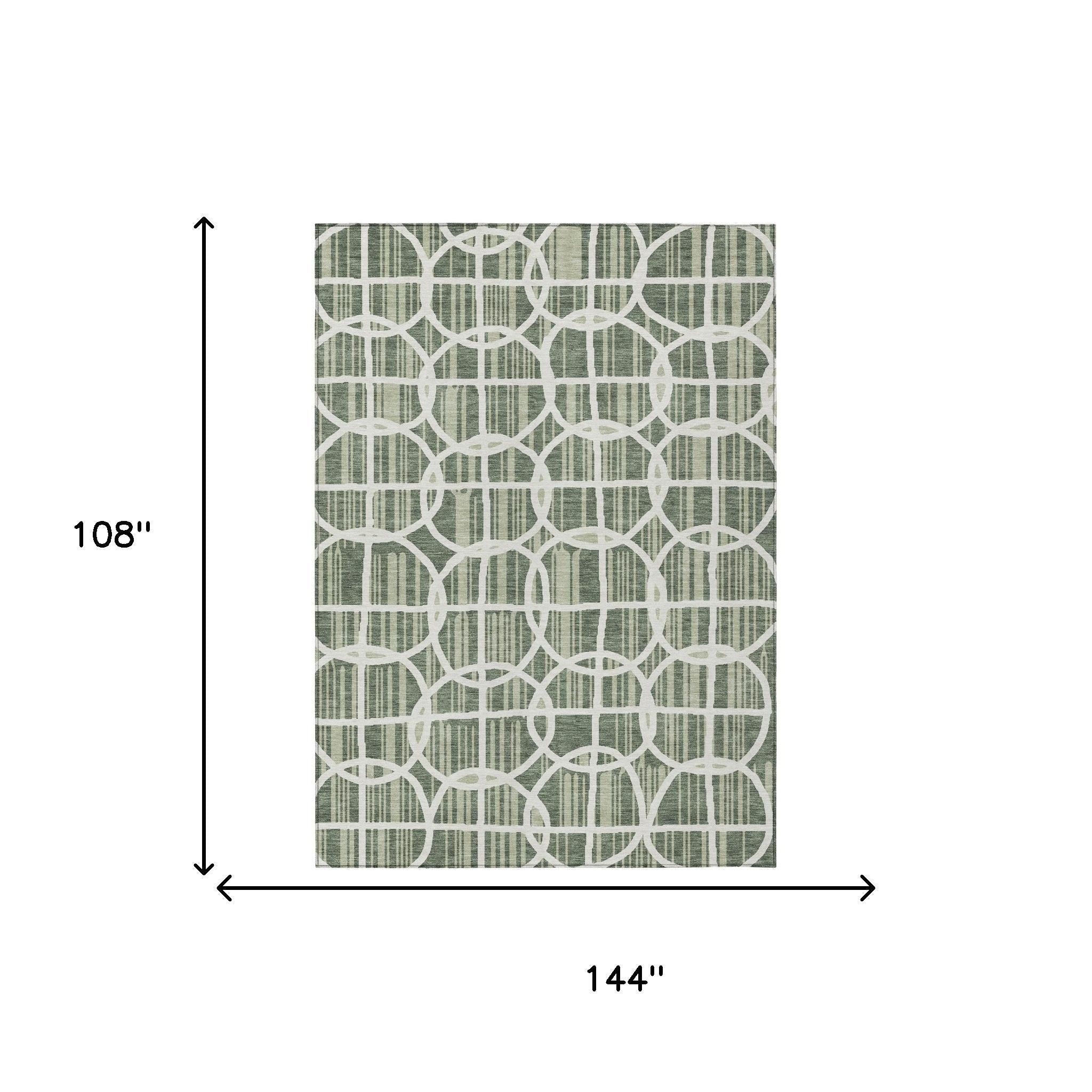 9' X 12' Green And Ivory Geometric Washable Indoor Outdoor Area Rug Homeroots Outdoor