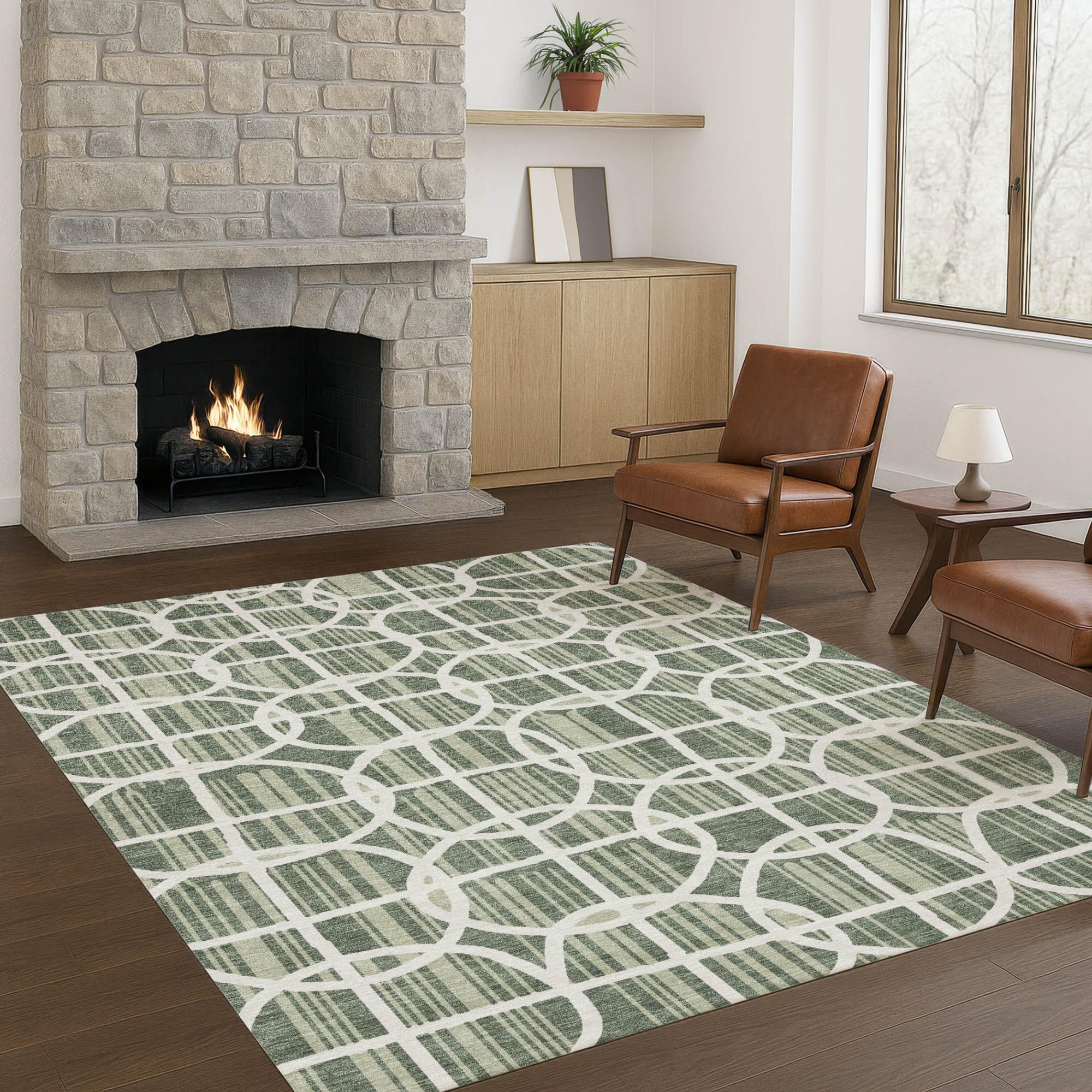 9' X 12' Green And Ivory Geometric Washable Indoor Outdoor Area Rug Homeroots Outdoor