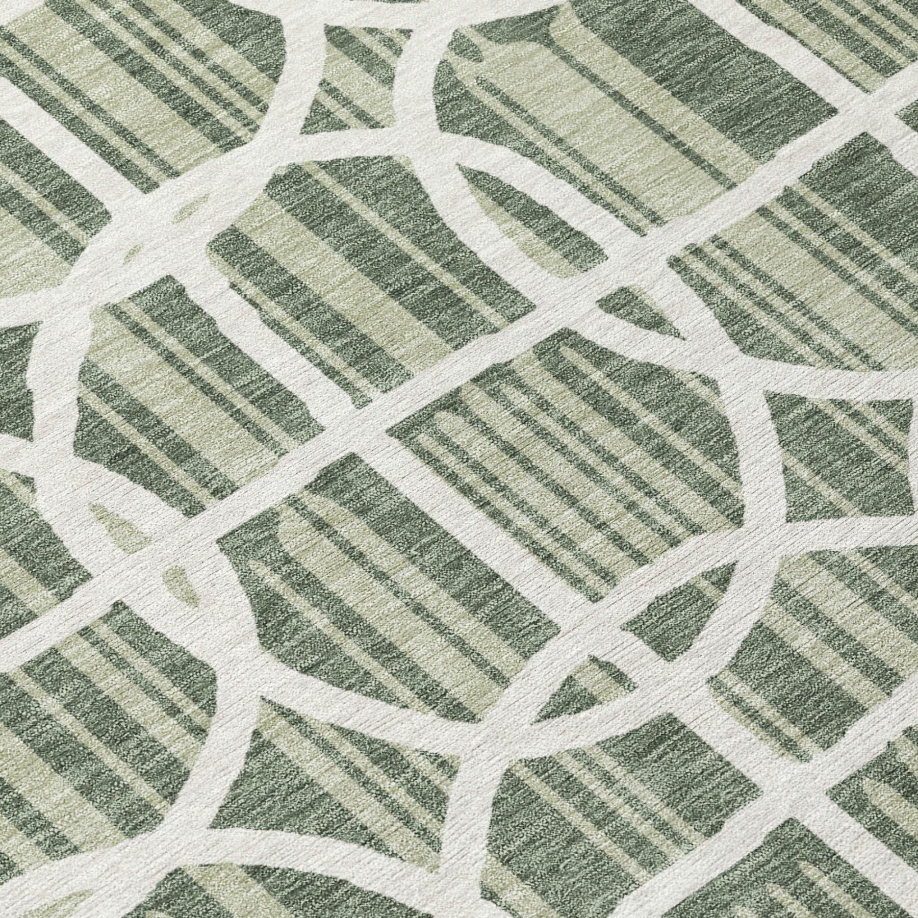 9' X 12' Green And Ivory Geometric Washable Indoor Outdoor Area Rug Homeroots Outdoor