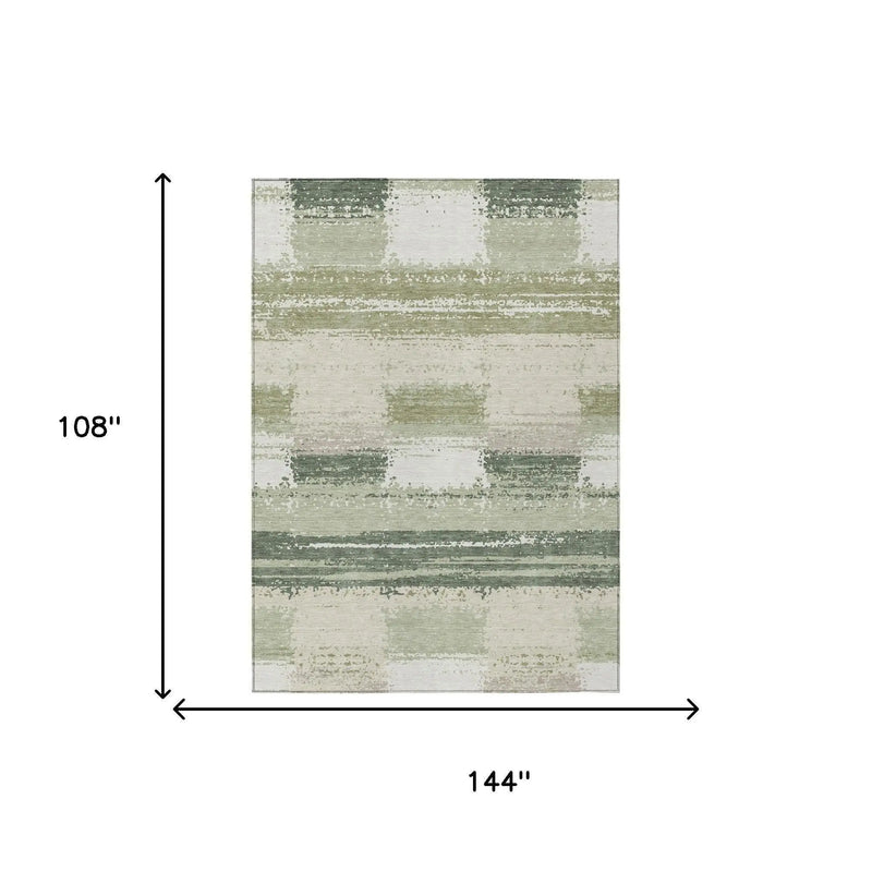 9' X 12' Green And Ivory Geometric Washable Indoor Outdoor Area Rug Homeroots Outdoor