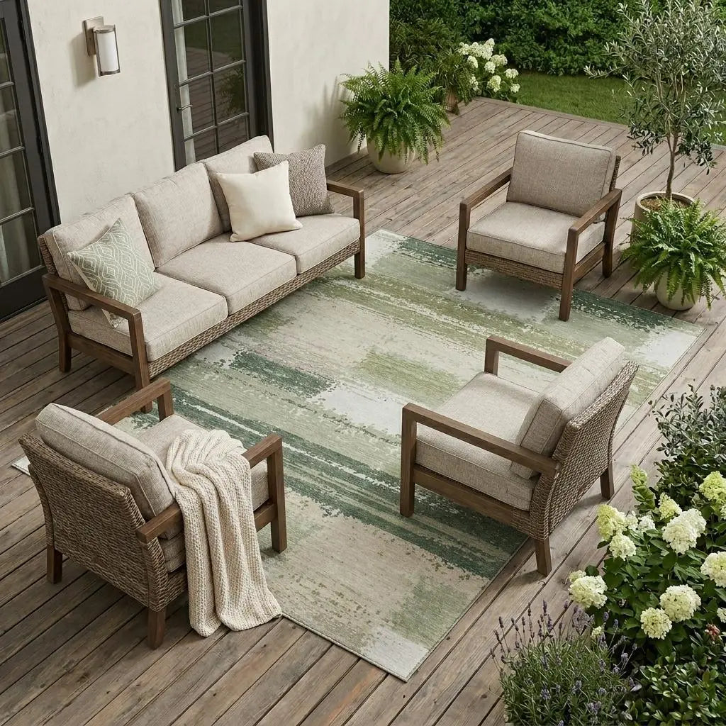9' X 12' Green And Ivory Geometric Washable Indoor Outdoor Area Rug Homeroots Outdoor