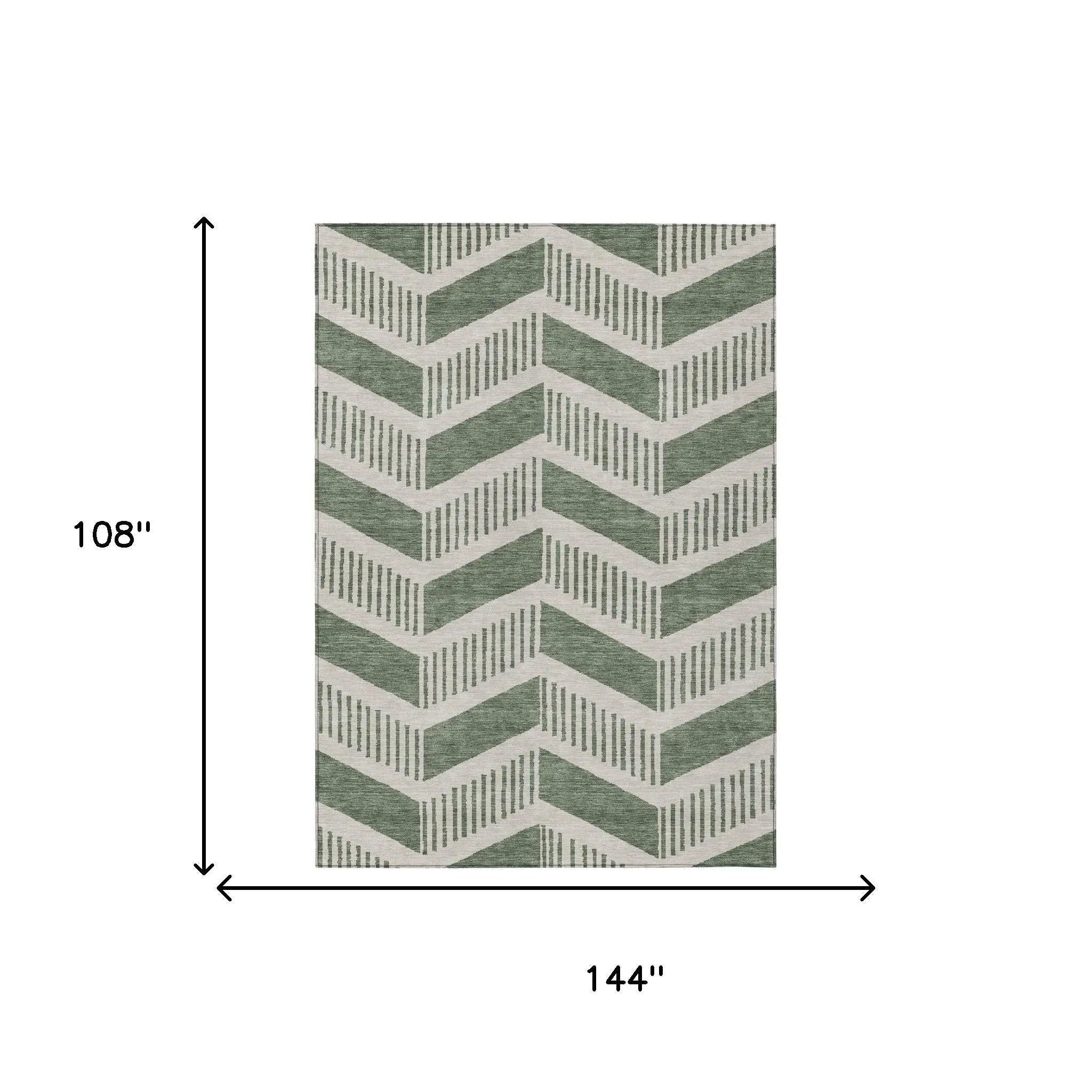 9' X 12' Green And Ivory Geometric Washable Indoor Outdoor Area Rug Homeroots Outdoor