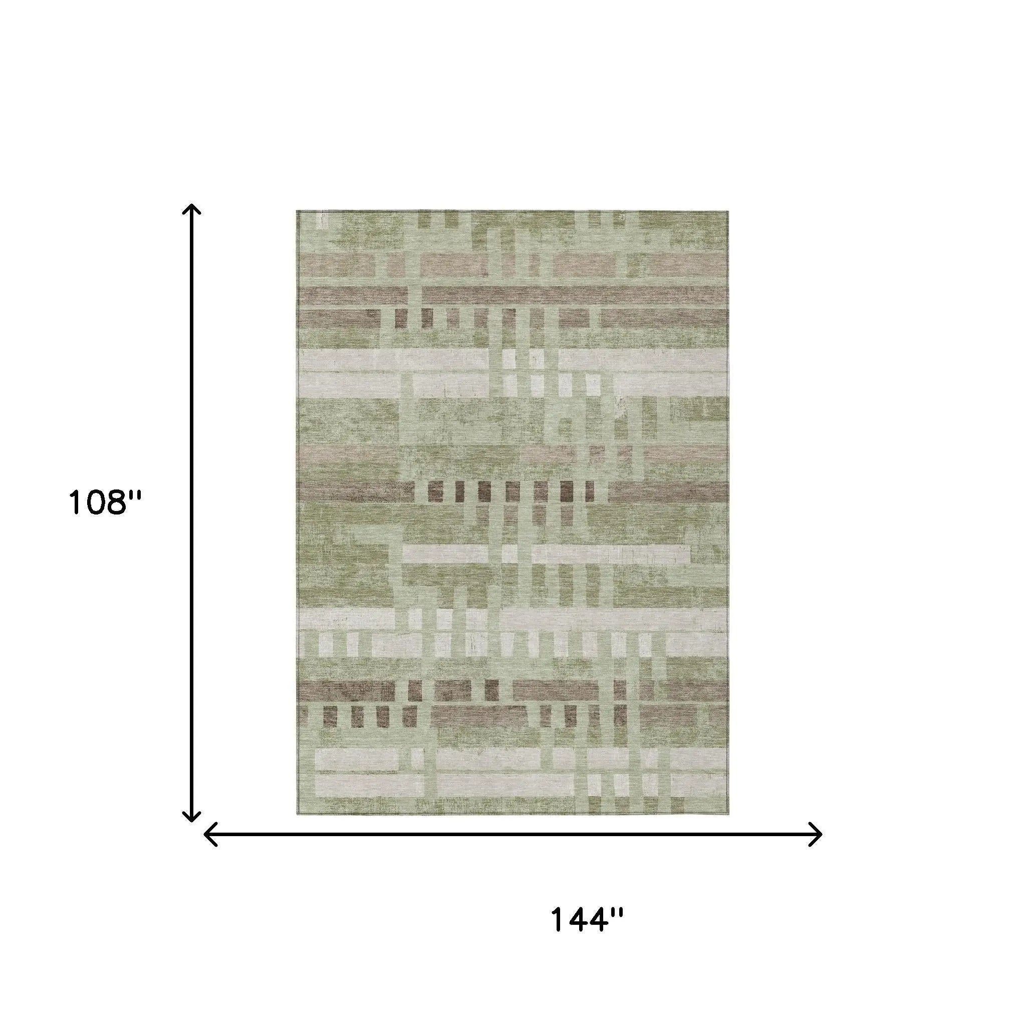 9' X 12' Green And Ivory Striped Washable Indoor Outdoor Area Rug Homeroots Outdoor