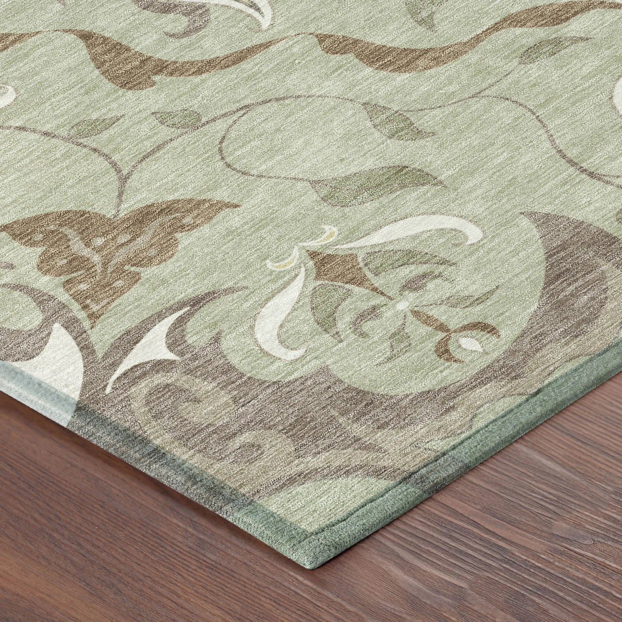 9' X 12' Green And Khaki Damask Washable Indoor Outdoor Area Rug Homeroots Outdoor