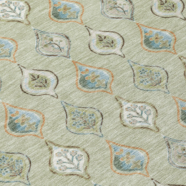 9' X 12' Green And Khaki Floral Washable Indoor Outdoor Area Rug Homeroots Outdoor