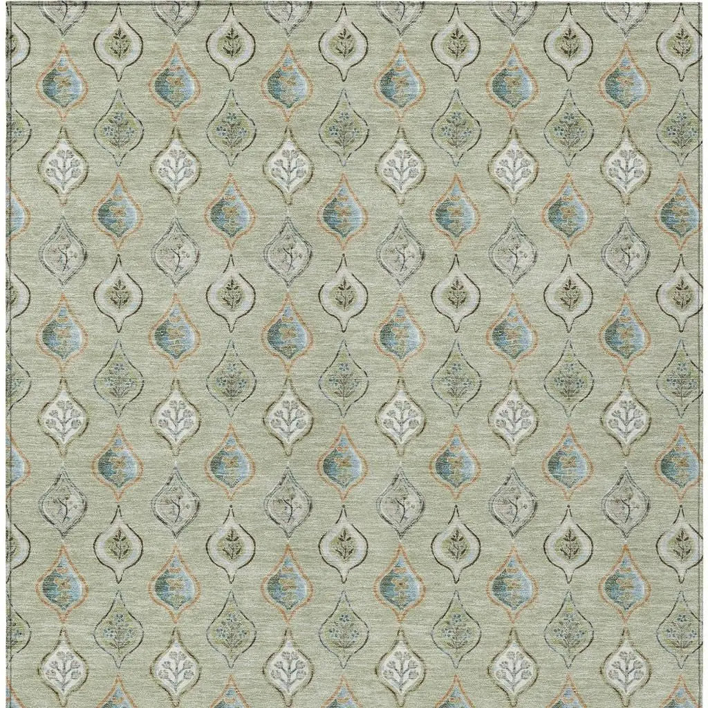 9' X 12' Green And Khaki Floral Washable Indoor Outdoor Area Rug Homeroots Outdoor
