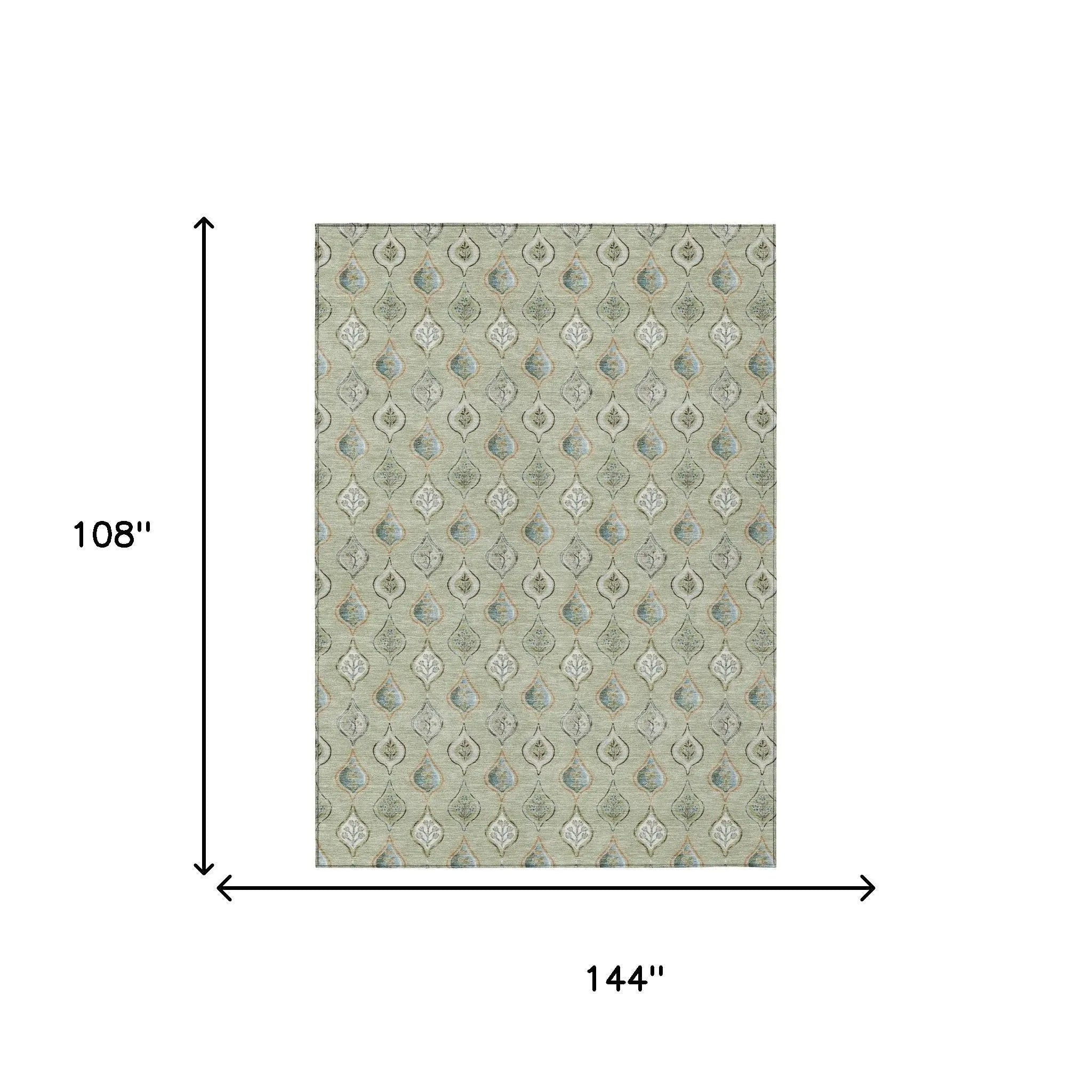 9' X 12' Green And Khaki Floral Washable Indoor Outdoor Area Rug Homeroots Outdoor