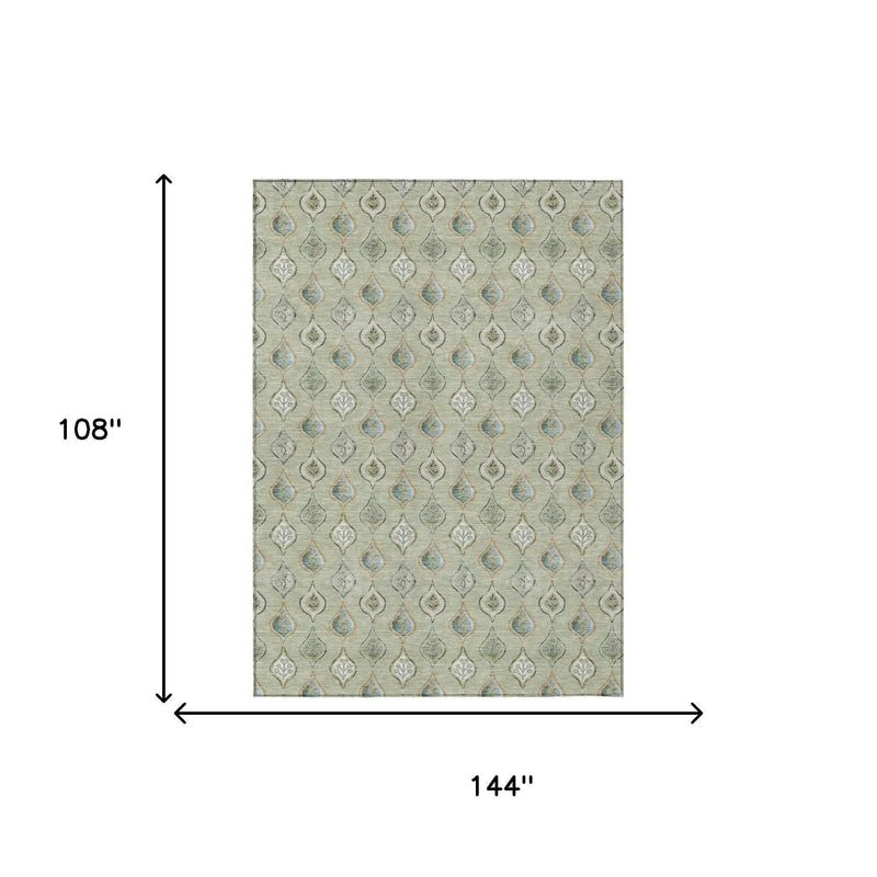 9' X 12' Green And Khaki Floral Washable Indoor Outdoor Area Rug Homeroots Outdoor