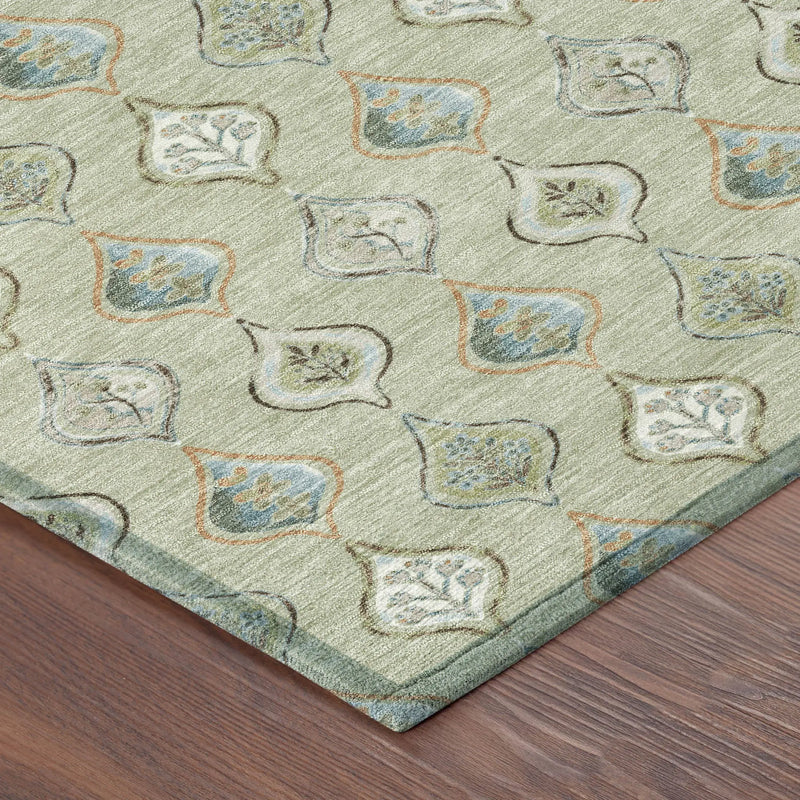 9' X 12' Green And Khaki Floral Washable Indoor Outdoor Area Rug Homeroots Outdoor