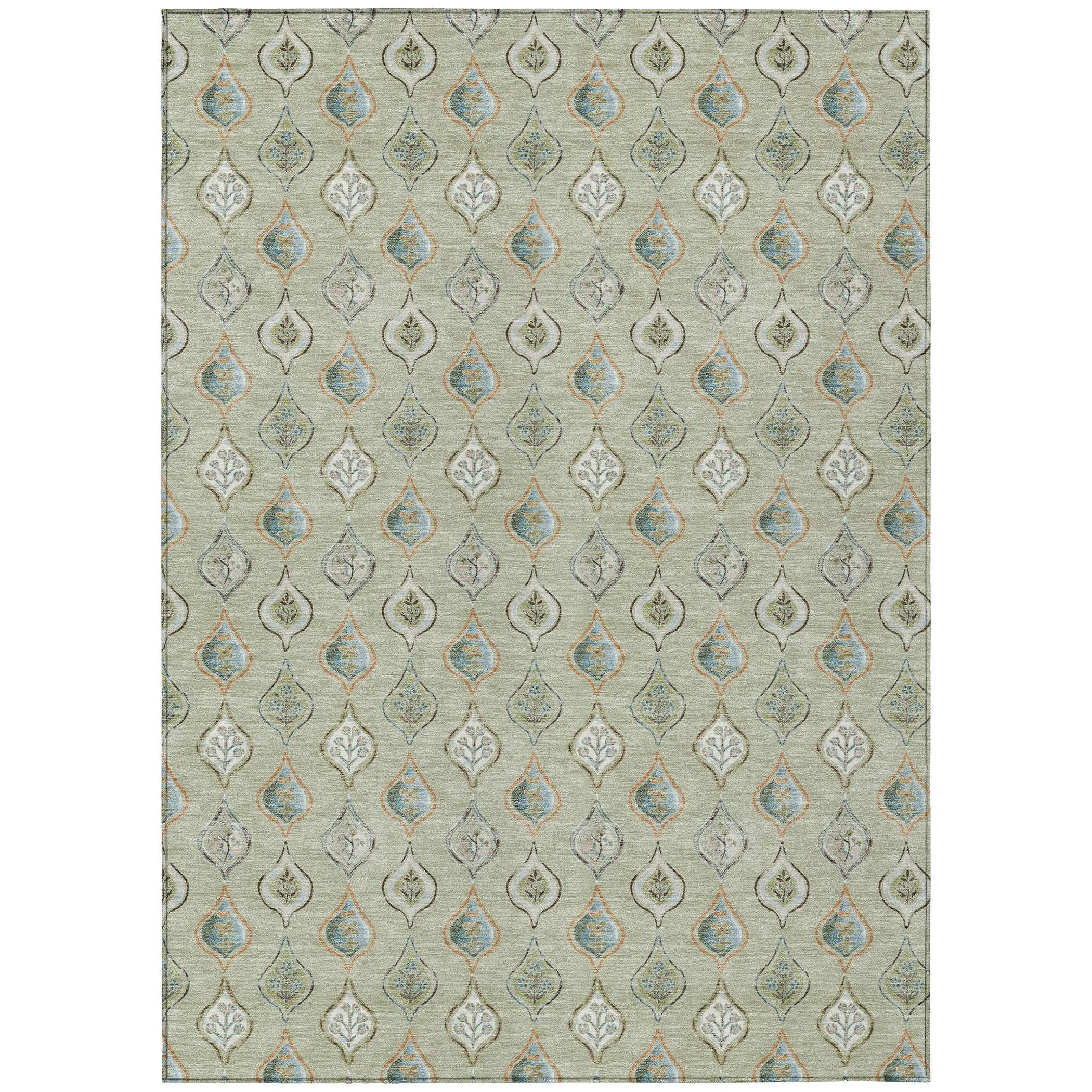 9' X 12' Green And Khaki Floral Washable Indoor Outdoor Area Rug Homeroots Outdoor