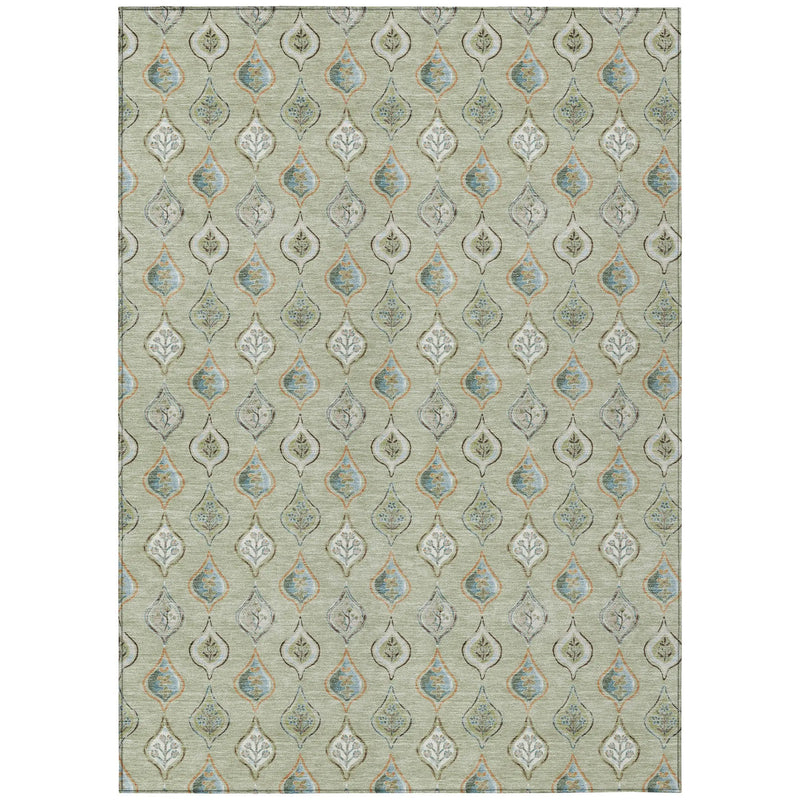 9' X 12' Green And Khaki Floral Washable Indoor Outdoor Area Rug Homeroots Outdoor